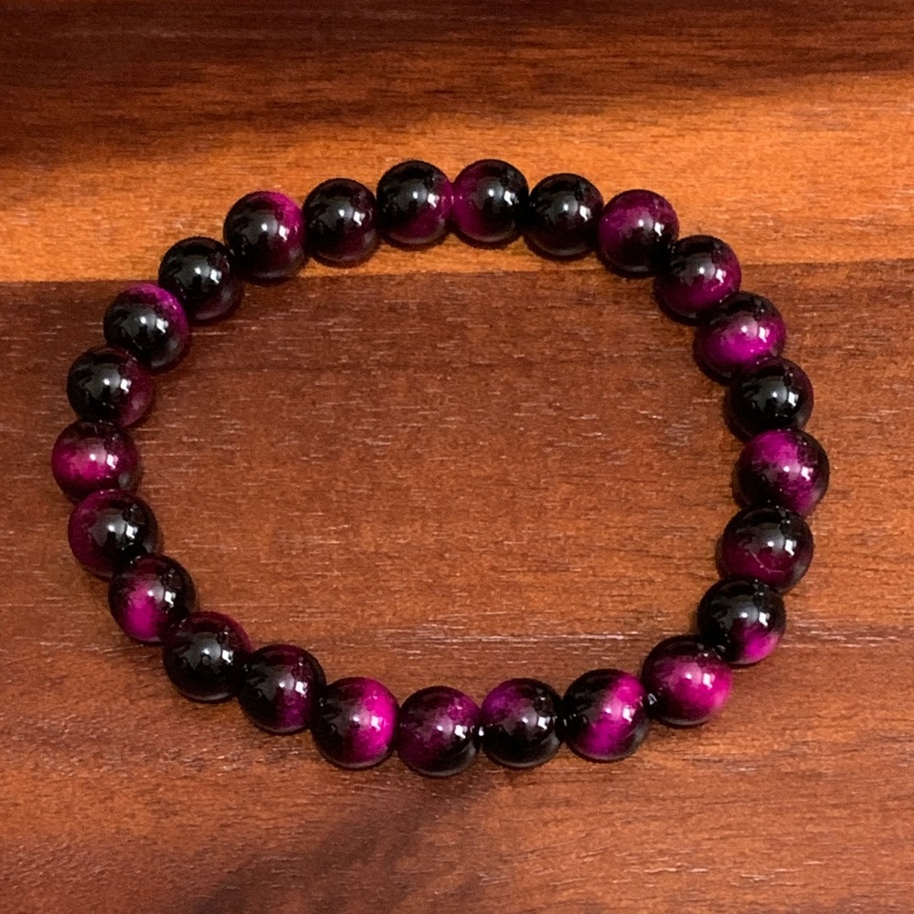 Handmade dark pink tiger’s eye stretch bracelet